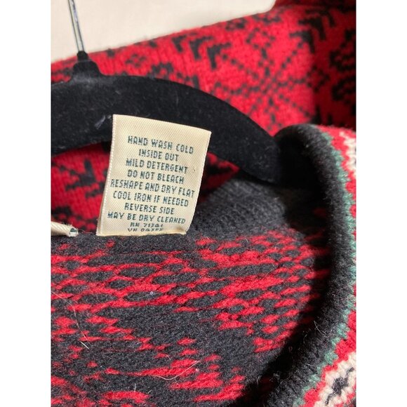 Vtg LL Bean Cardigan Sweater Red Black 100% Merino Lambs Wool Women XL Christmas - Picture 7 of 15